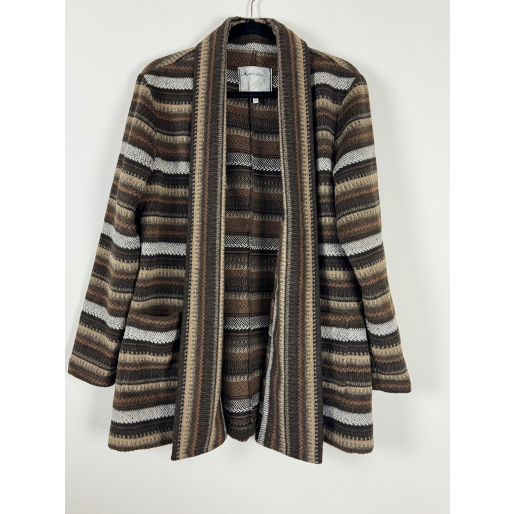 Mod-o-doc Wool Blend Stripe Brown Cardigan Size M